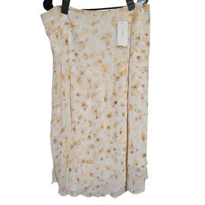 Vince Floral Asymmetrical Skirt Womens Size Medium Cream Yellow Maxi Side Zip